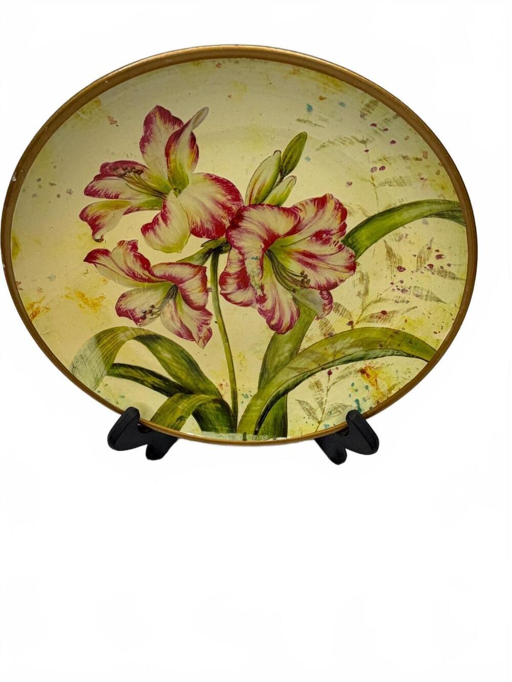 Vintage Decorative Plate with Floral Design by F. de Villeneuve – Not for Food